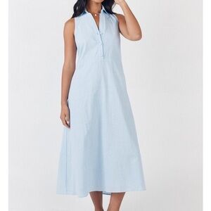 NWT girl and the sun blue linen collared midi dress